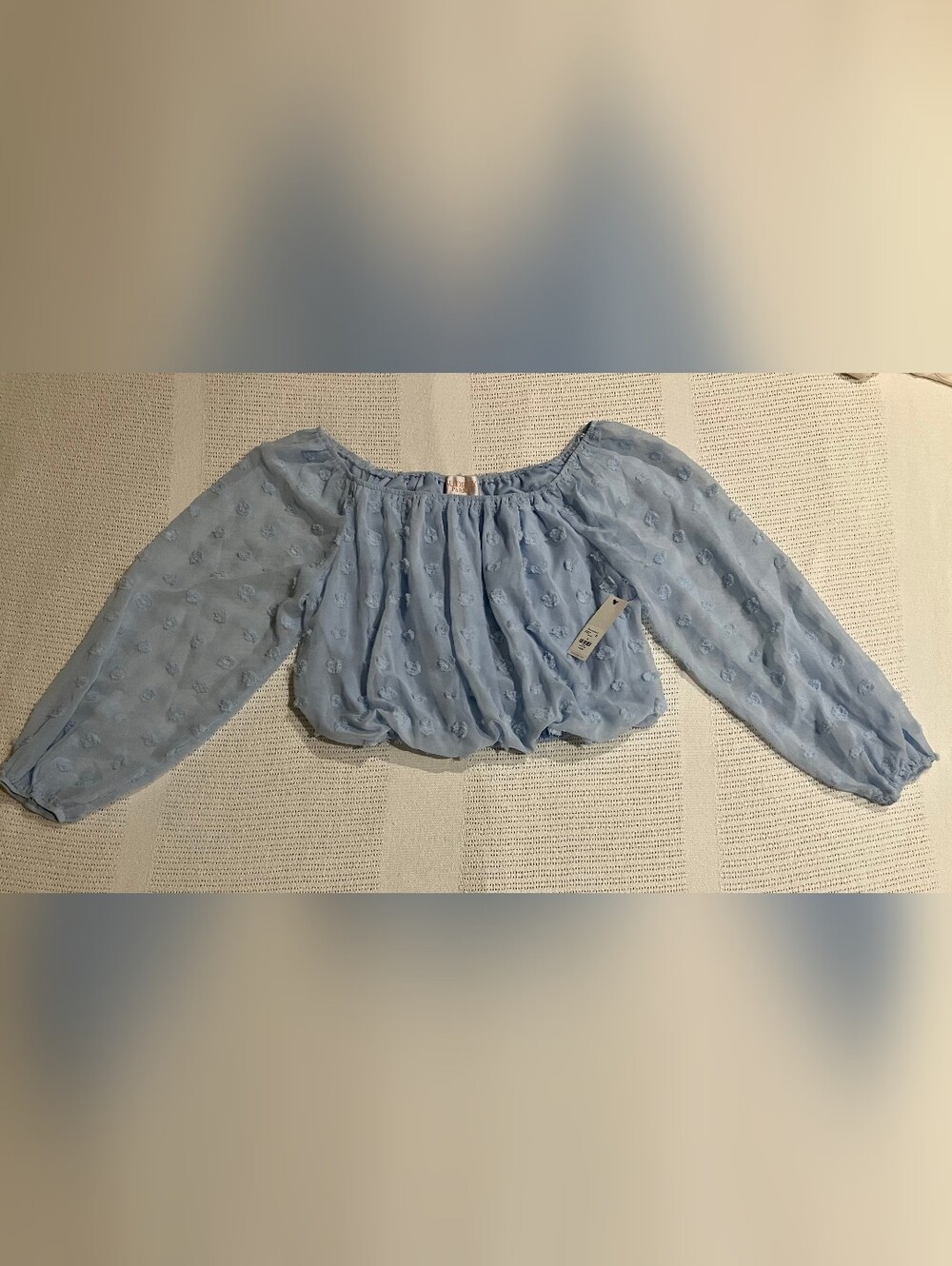 Francesca's Collections Sky Blue Off-Shoulder Long Sleeve Crop Top